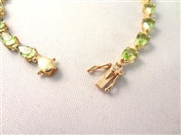 14K Gold Tennis Bracelet (22) Pear Cut Peridots 6x4mm 5.5 carats