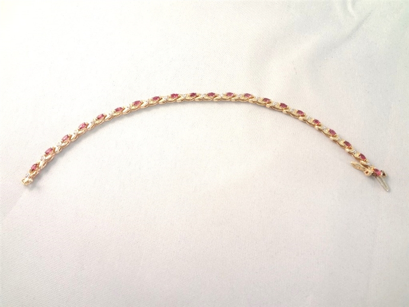 14K Gold Sapphire Diamond Tennis Bracelet (21) Marquise Sapphires 4x2mm, (21) Diamond Chips