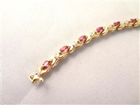 14K Gold Sapphire Diamond Tennis Bracelet (21) Marquise Sapphires 4x2mm, (21) Diamond Chips