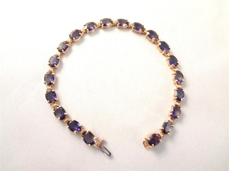 14K Gold Tennis Bracelet (20) Oval Iolites 7x4mm (10) carats