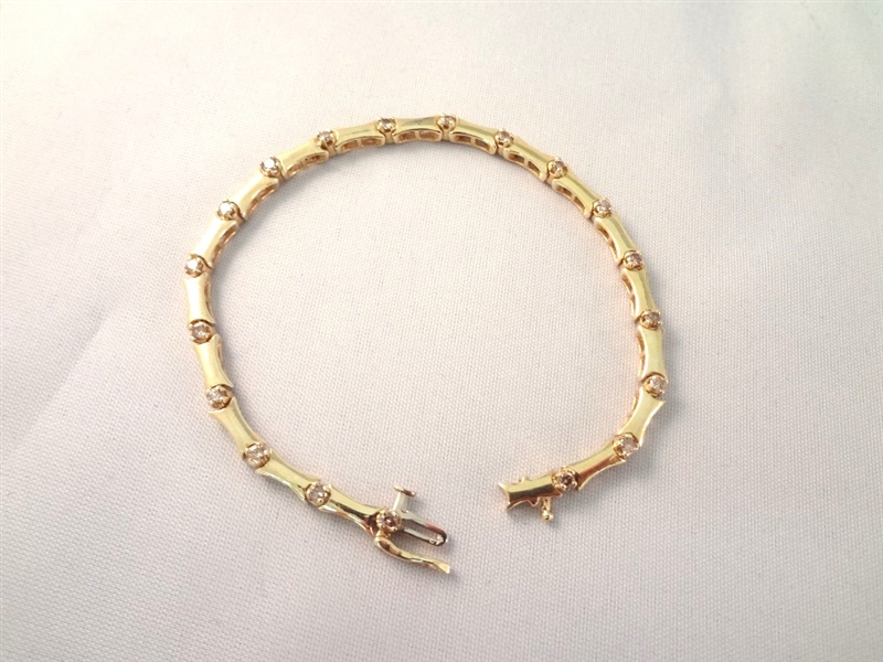 14K Gold and Diamond Tennis Bracelet (19) Round Diamonds 1.8mm