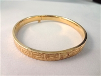 (2) 14K Gold Bangle Bracelet: Etched Design, and Small Colored Gemstones .58 Troy Ounces