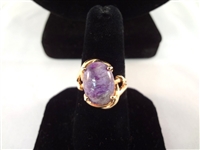 10K Gold Pendant, Necklace, Ring Set Purple Cabochon Total Weight .48 Troy Ounces