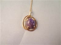 10K Gold Pendant, Necklace, Ring Set Purple Cabochon Total Weight .48 Troy Ounces
