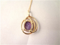 10K Gold Pendant, Necklace, Ring Set Purple Cabochon Total Weight .48 Troy Ounces