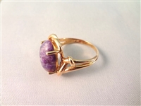 10K Gold Pendant, Necklace, Ring Set Purple Cabochon Total Weight .48 Troy Ounces