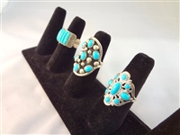 (3) Carolyn Pollack Relios Sterling and Turquoise Rings Total Weight .94 Troy Ounces