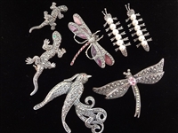 (7) Sterling Silver Enameled Art Deco Style Animal/Insect Brooches