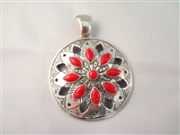 Jean Lin Red Coral Sterling Silver Pendant and Ring Matching Set Original Box