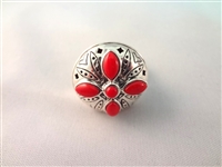 Jean Lin Red Coral Sterling Silver Pendant and Ring Matching Set Original Box