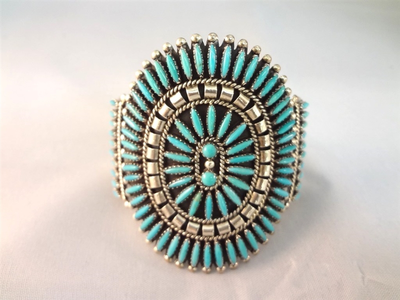 Joe Corbet Zuni Needlepoint Cuff Sterling Turquoise Bracelet