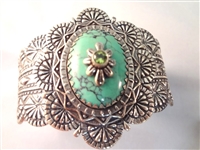 Carolyn Pollack Sleeping Beauty Cuff, Ring, Pendant Suite Center Green Turquoise, Peridot