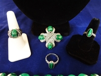 Carolyn Pollack Malachite Sterling Silver Jewelry Suite Necklace, Pendant, Ring, Bracelet