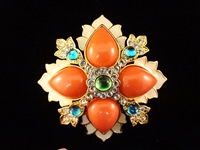 Joan Rivers (4) Large Chunky Oversize Floral Brooches: Enameled, Rhinestones