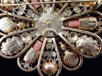 Joan Rivers (4) Large Chunky Oversize Floral Brooches: Enameled, Rhinestones