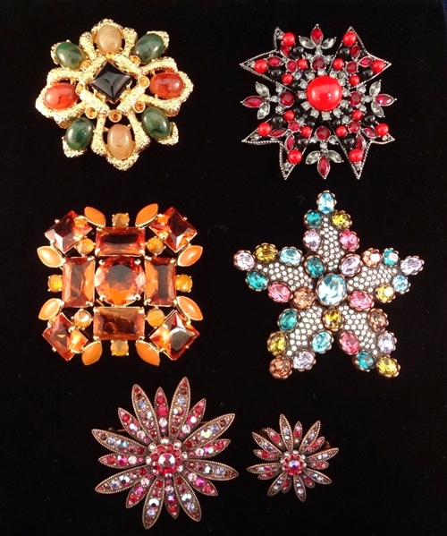 (6) Joan Rivers Vintage Swarovski Rhinestone/Enameled Brooches