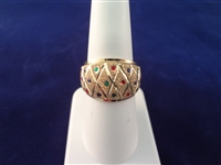 14K Solid Gold Ring Wide with Colored Gemstone Chips .13 Troy Ounces