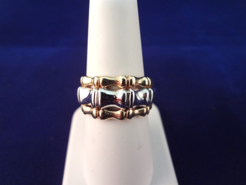 14K Solid Gold White/Yellow Ring Bamboo Cut .19 Troy Ounces