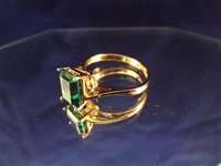 14K Gold Emerald Cut Emerald Solitaire 8x6mm, ring size 7.75