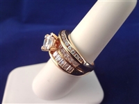 14K Gold CZ Wide Band Ring Center Stone 7x7mm Size 6.75 