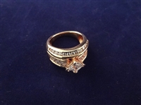 14K Gold CZ Wide Band Ring Center Stone 7x7mm Size 6.75 