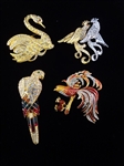 Nolan Miller (4) Oversize Bird Brooches Rhinestone Swarovski Enameled