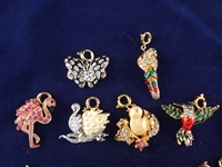 Nolan Miller Group of (32) Charms for Necklace or Charm Bracelet: Flowers and Birds