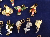 Nolan Miller Group of (32) Charms for Necklace or Charm Bracelet: Flowers and Birds