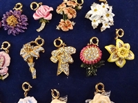 Nolan Miller Group of (32) Charms for Necklace or Charm Bracelet: Flowers and Birds