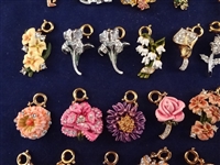 Nolan Miller Group of (32) Charms for Necklace or Charm Bracelet: Flowers and Birds