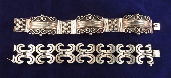 (2) Chunky CII Taxco Mexican Sterling Bracelets 7.25", and 7.5" Long