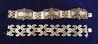 (2) Chunky CII Taxco Mexican Sterling Bracelets 7.25", and 7.5" Long