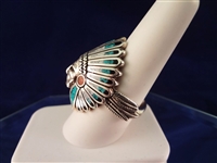 Sterling Silver Turquoise Indian Head Ring Size 9