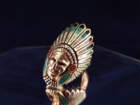 Sterling Silver Turquoise Indian Head Ring Size 9