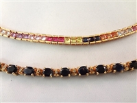 (2) Gold Plated Sterling Silver Tennis Bracelets; Sapphires, Rubies