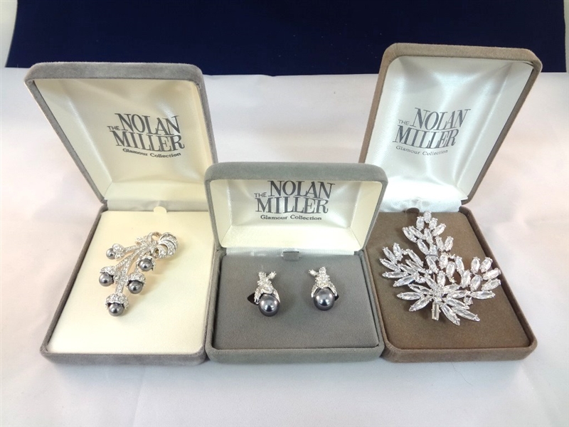 (2) Large Oversize Nolan Miller Brooches (1) Matching Earrings in Original Boxes