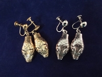 Whiting and Davis Three Coil Silver and Gold Tone Snake Bracelet and Earring Sets