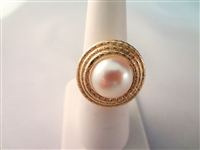 14K Gold Ring Solitaire Pearl Ring Size 6.75