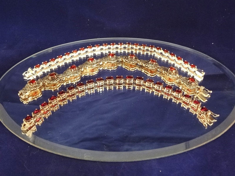 (3) Sterling Silver and Garnet Tennis Bracelets