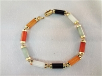 14K Gold Multi Color Jade Jewelry Suite: Ring, Bracelet, Necklace