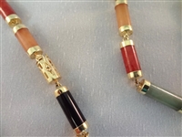14K Gold Multi Color Jade Jewelry Suite: Ring, Bracelet, Necklace