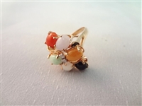 14K Gold Multi Color Jade Jewelry Suite: Ring, Bracelet, Necklace