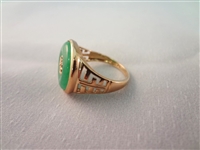 14K Gold Wrapped Dark Green Jade Pendant and Ring Set