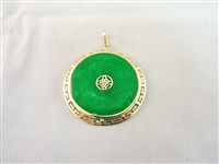 14K Gold Wrapped Dark Green Jade Pendant and Ring Set