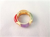 14K Gold and Multi Color Jade Double Tube Bracelet, Ring and Pendant