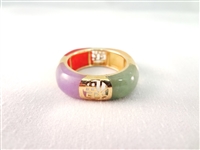 14K Gold and Multi Color Jade Double Tube Bracelet, Ring and Pendant
