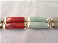 14K Gold and Multi Color Jade Jewelry Suite: Bracelet, (2) Pendants, Earrings, Ring