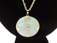 14K Gold Green Apple Jade Necklace and Pendant 32 long