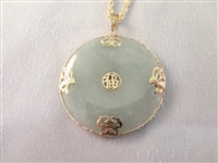 14K Gold Green Apple Jade Necklace and Pendant 32 long