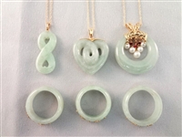 14K Gold Green Apple Jade (3) Necklaces, Pendants and Ring Sets